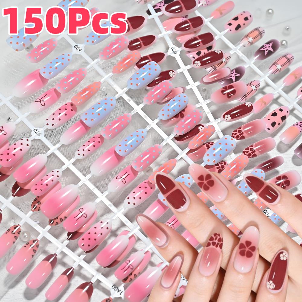 Pressed Flower Art - 150 Peças Unhas Postiças Rosa Azul