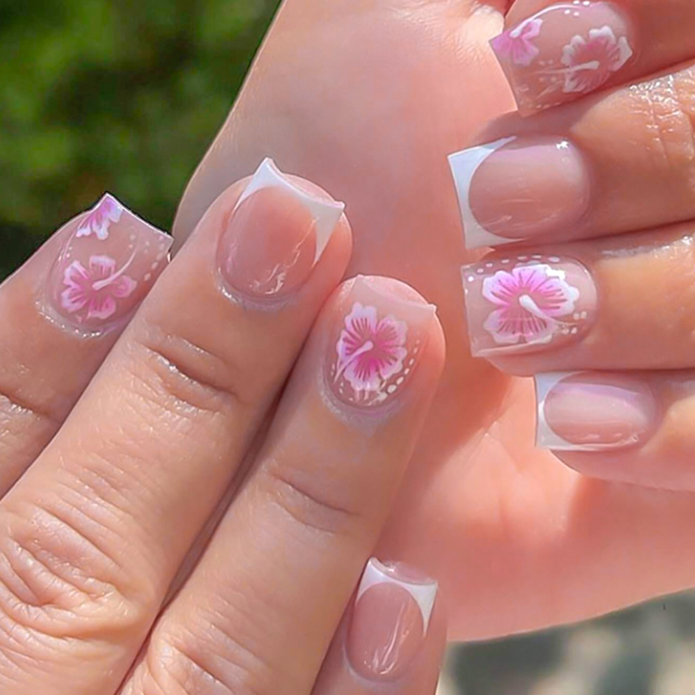 Pressed Flower Art - 24 pçs flor francesa unhas falsas