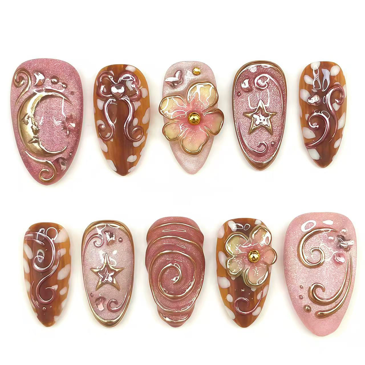 Pressed Flower Art - 24 Unidades de Unhas Postiças com